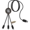 3-in-1 verlengde oplaadkabel met oplichtend logo van rPET met ronde bamboe behuizing