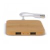 Draadloze oplader bamboe met 2 USB HUBS 5W
