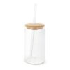 Glas met bamboe deksel & rietje 450 ml